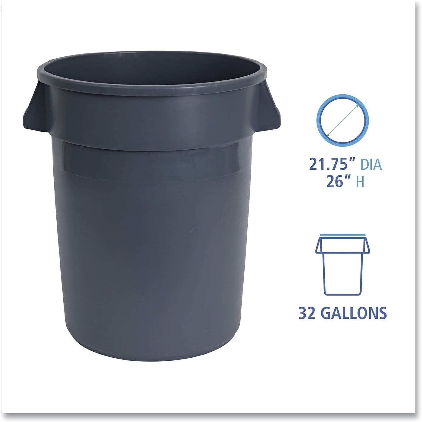 Boardwalk 32GLWRGRA Round Waste Receptacle LLDPE 32 gal Gray