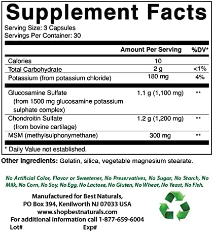 Best Naturals, Glucosamine Chondroitin MSM Supplements, 2600 mg per Serving, 90 Capsules (90 Count (Pack of 1))