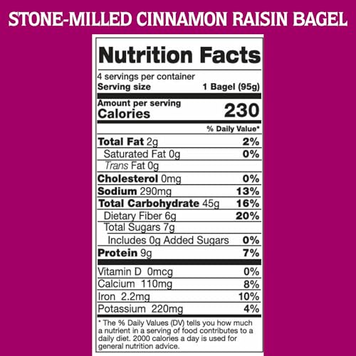 One Mighty Mill Whole Wheat Cinnamon Raisin Bagels, 100% Organic, Fresh-Milled, Stone-Ground Flour - No Preservatives or Artificial Ingredients