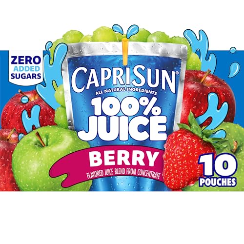 Capri Sun 100% Juice from Concentrate, 10 Pouches Apple Juice, 6 fl oz | for School Lunches and On-the-Go Hydration, All Natural Ingredients, No Artificial Colors, Flavors Or Preservatives