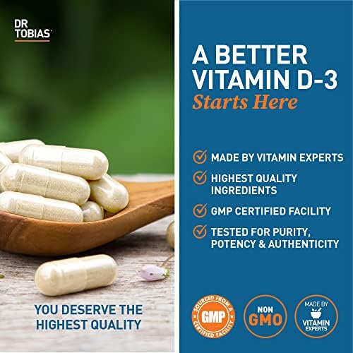 Dr. Tobias Vitamin D3 5000 IU 90 Capsules | Extra Strength Vitamin D | Bone, Teeth & Immune Support | 5