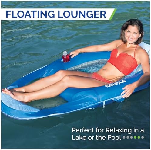 Kelsyus Spring Float Pool Lounger Chair, Light Blue | Fast Inflation for Immediate Use During Travel, Fits Most Adults and Teens