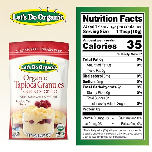 Let's Do Organic Tapioca Granules, Instant Tapioca - 6 Oz (Pack of 6) | Pudding Mix