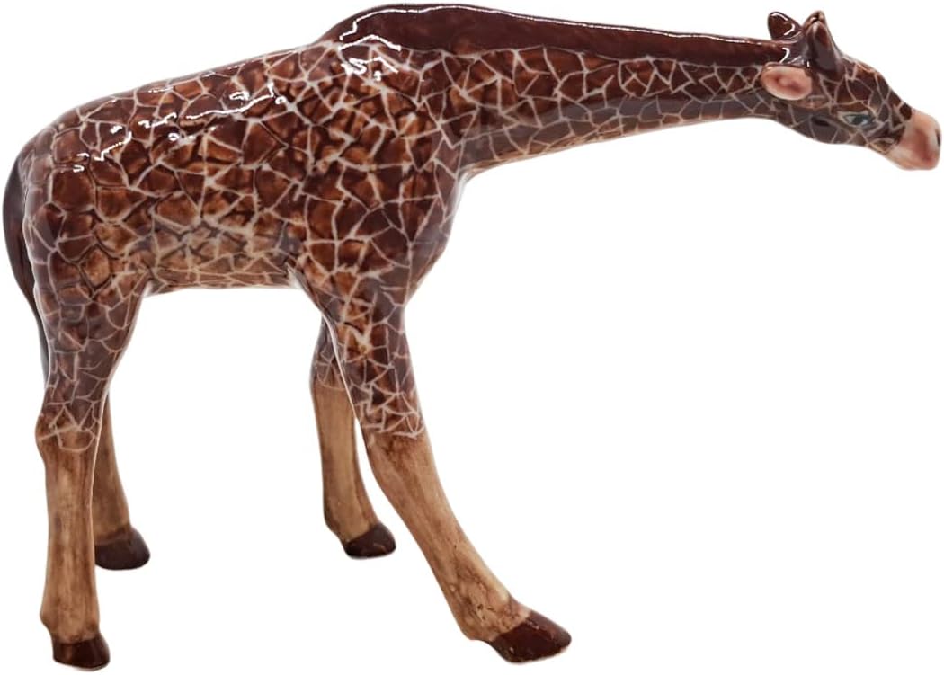 WitnyStore Tiny 2¾" Brown Standing Look Right Giraffe Figurine - Miniature Hand Made Ceramic Giraffes Tropical Savanna Africa Wild Life Cute Animals Porcelain Decorative Collectible Figure Décor Gifts