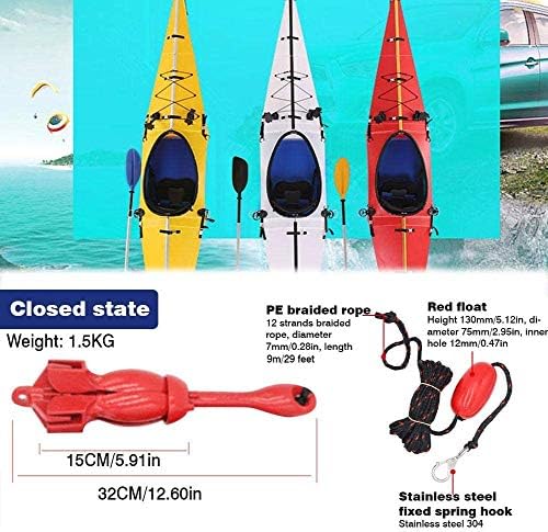 ISURE MARINE Kayak Anchor Kits Portable Folding Grapnel Anchor Buoy Kit Canoe Kayak Raft Boat Sailboat Fishing 3.5 lbs Marine Rope for Small Boats