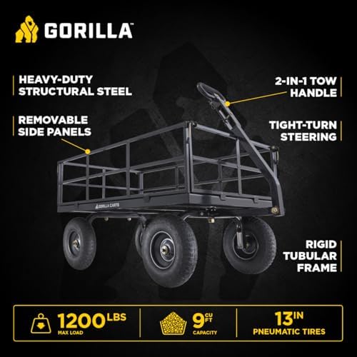 Gorilla Carts 800-Pound Capacity Heavy Duty Steel Mesh Versatile Utility Garden Wagon with Easy Grip Handle for Outdoor Hauling, Red, Model GOR800-COM | 800-lb Capacity Steel Utility Garden Cart for Homeowners and Contractors Hauling Firewood, Bricks and…