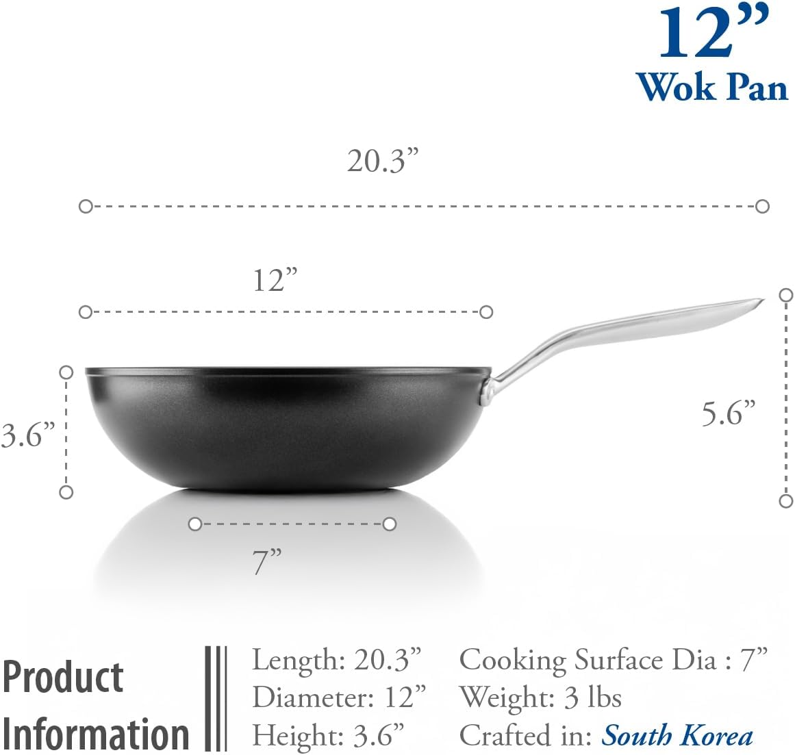 TECHEF - Onyx Collection, 12-Inch Nonstick Flat Bottom Wok/Stir-Fry Pan - PFOA Free, Dishwasher and Oven Safe, Made in Korea