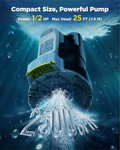 InoKraft E-Float Automatic Sump Pump with Auto/Manual Mode, Black | 1/2HP, 2500 GPH Submersible, Mesh Bag, Universal Hose Adapters