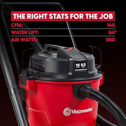 Vacmaster VJH1211PF 1101 12-Gal 5.5 Peak HP Heavy-Duty Wet/Dry Vac Red