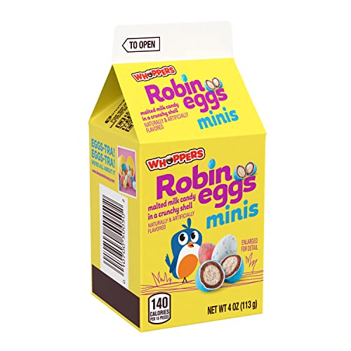 WHOPPERS Mini Robin Eggs Malted Milk Treats, Bulk, Easter Candy, 4 oz Cartons (15 Count)