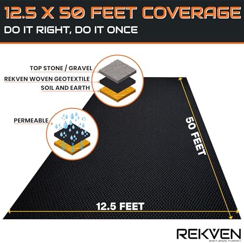 Woven Geotextile Driveway Fabric, Under Gravel, Weed Barrier, 12.5 x 50 ft