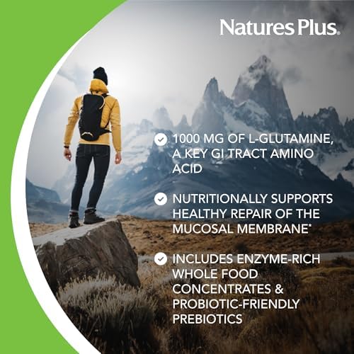 NaturesPlus GI Natural Total Digestive Wellness - 90 Bi-Layered Tablets - with L-Glutamine, Probiotics, Prebiotics & Enzymes - Gluten Free - 30 Servings