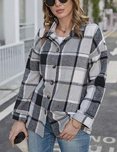 Yeokou Women's Plaid Flannel Shacket Oversized Button Down Long Sleeve Shirt Jacket Casual Spring Fall Outfits