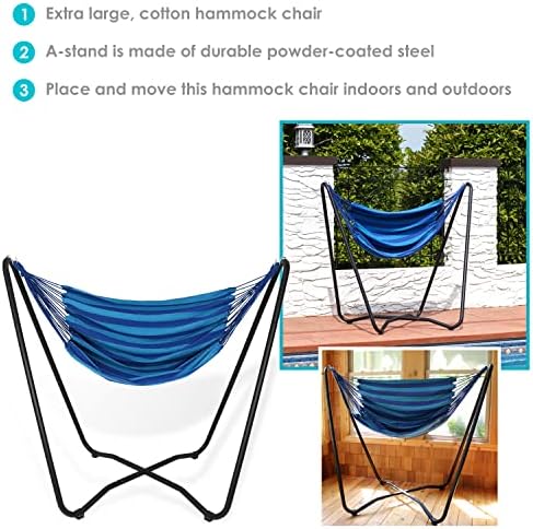 Sunnydaze Hanging Hammock Chair with Stand, Sunset | Space-Saving, Indoor or Outdoor Use, 330-Pound Capacity, Powder-Coated Steel Construction