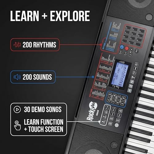RockJam RJ561 61 Key Keyboard Piano Kit with Stand, Stool & Headphones