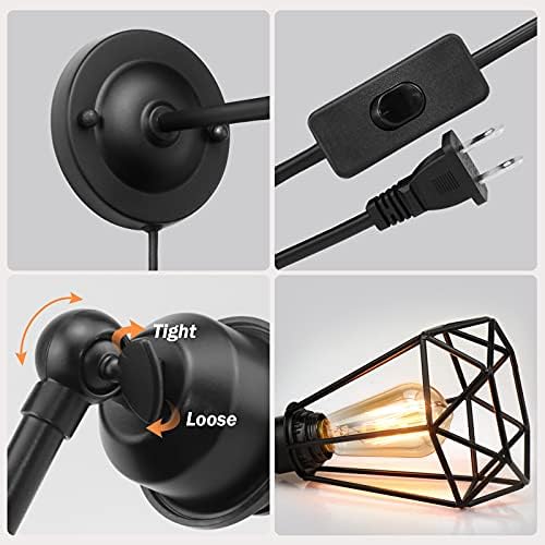 WimiSom Plug in Wall Sconce, Wire Cage, Industrial Wall Lamp with Plug in Cord, Rustic Sconce Fixture