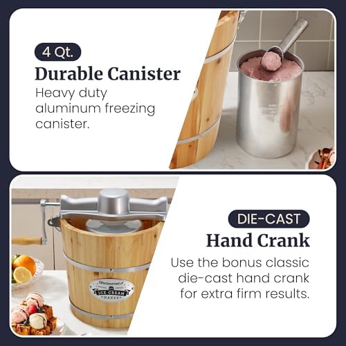 Elite Gourmet EIM402 4Qt Old Fashioned Wood Bucket Ice Cream Maker