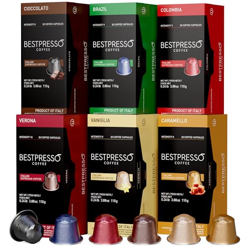 Bestpresso Coffee for Nespresso Original Machine 120 Aluminum pods Certified Genuine Espresso Variety Pack mix Flavored and Dark roast