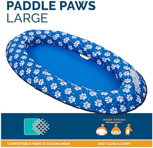 SwimWays Paddle Paws Spring Float Dog Raft, Small (0-65 lbs.) | Fast Inflation for Fast Use During Travel, Durable Scratch-Resistant Design for Use with Dogs, Includes Carrying Case