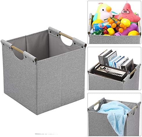 HOONEX Collapsible Storage Bins, 13x13x13 Inches Storage Cubes Linen Fabric, 3 Pack