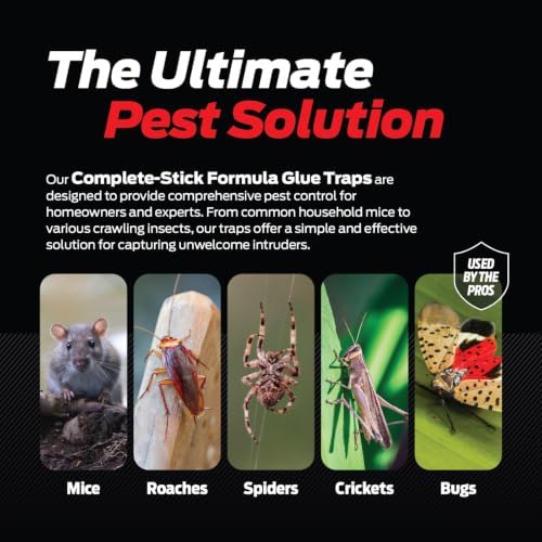 Glue Traps for Mice & Bugs – Safe Around Children & Pets – Strong Adhesive Glue for Bugs, Insects & Cockroaches – Easy to Use & Clean – Sticky Glue Traps for Indoor Use (12 Pack)