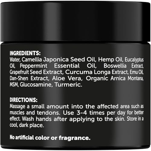Premium Hemp Cream with Arnica, Aloe, Glucosamine - Maximum Strength - 4 OZ