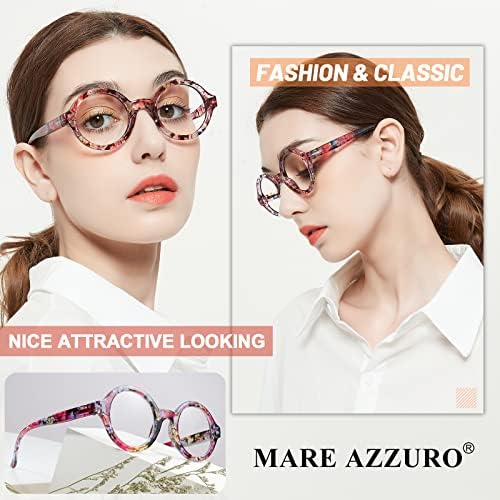 MARE AZZURO Round Reading Glasses 2.5 Women Stylish Readers 0 1.00 1.25 1.50 1.75 2.00 2.25 2.50 2.75 3.00 3.50 4.00 5.00 6.00 (Black 250)