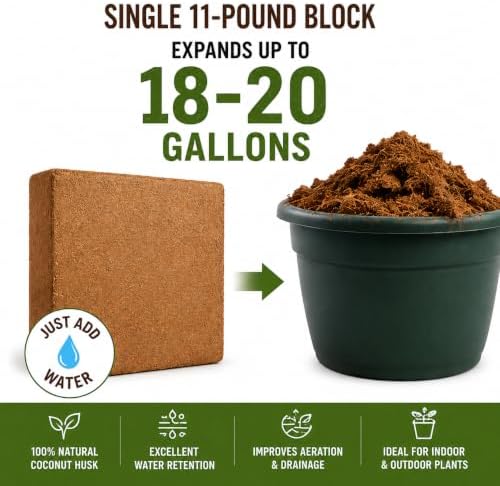 UBICON Organic Coco Coir Growing Medium 11 Pound Block | Expands to Approximately 20 Gallons | Ideal for Gardens and Raised Beds | Excellent