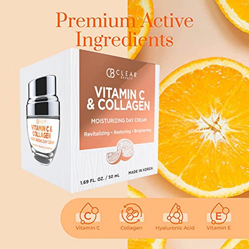 Clear Beauty 24K Gold & Collagen Day Cream Face Moisturizer – Dermatologist Tested, Anti Aging Korean Skin Care – Anti Wrinkle