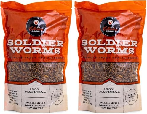 Fluker's Culinary Coop Premium Chicken Treats, Dried Soldier Worms, Packed with Protein and Calcium, 100% Natural Rich Grubs for Chicken, Backyard Birds, and Reptiles, 16 oz