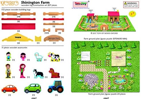TOWO Wooden Log Building Set, 207-Piece Farm House Construction Toy | 207-piece wooden log farm playset for building a farmhouse
