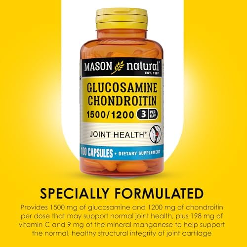 MASON NATURAL Glucosamine Chondroitin 1500/1200 & Vitamin C, 30 Day Supply | 1500mg glucosamine & 1200mg chondroitin with 198mg vitamin C & manganese to support joint cartilage, flexibility & mobility