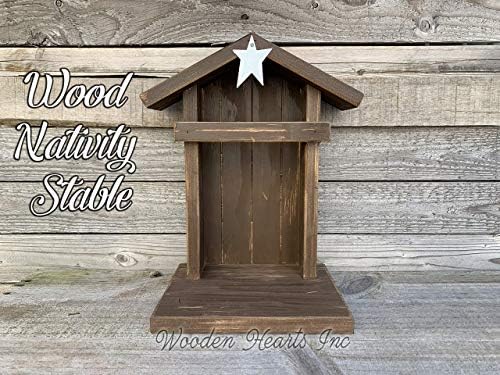 Stable Creche for Nativity Fireplace Mantle Wood (Fits Willow Tree Figures) *Christmas Decor Accessories Available- Personalized Sign Baby Manger