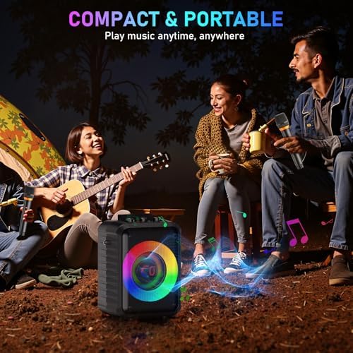 JYX Karaoke Machine for Adults & Kids with 2 Wireless Microphones, Portable Bluetooth Speaker with LED Lights, Supports USB/TF Card/AUX for Party
