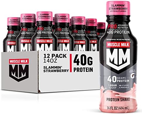 Muscle Milk Pro Advanced Nutrition Protein Shake, Knockout Chocolate, 14 Fl Oz Bottle, 12 Pack, 40g Protein, 1g Sugar, 16 Vitamins & Minerals, 6g Fiber, Workout Recovery, Packaging May Vary