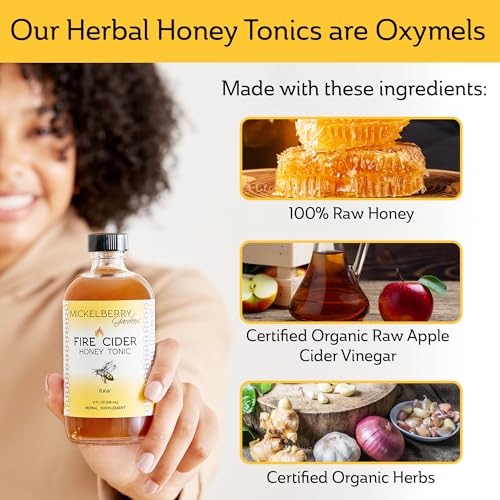 Mickelberry Gardens Fire Cider Apple Cider Vinegar Honey Tonic 8oz | Apple Cider Vinegar Honey Tonic with Organic Turmeric Root, Ginger Root & Dandelion, Natural Digestion & Immune Support