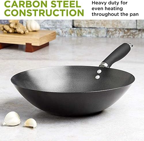 Ecolution Non-Stick Carbon Steel Wok with Soft Touch Riveted Handle, 8",Black