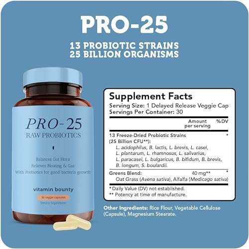 Vitamin Bounty Pro-25 Probiotics for Women & Men - 25 Billion CFU - Probiotic Prebiotic for Digestive Health & Gut Support with Lactobacillus