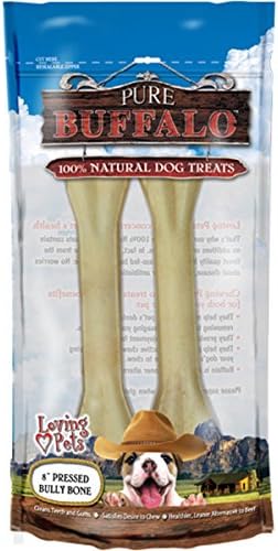 Loving Pets Pure Buffalo 8-Inch Pressed Bully Bone Dog Treat, 2-Pack