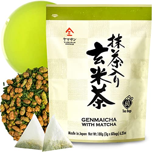 YAMASAN KYOTO UJI Japanese Genmaicha Green Tea with Matcha, 60 Tea Bags