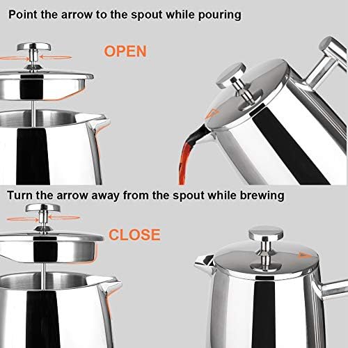 Secura French Press Coffee Maker, 50-Ounce, 304 Stainless Steel Insulated Coffee Press with Extra Screen