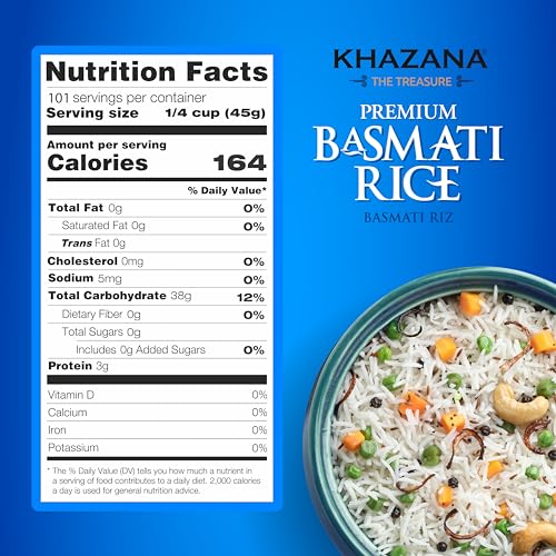 Authentic Premium Basmati Rice by Khazana in 10 lb Bag - Aromatic and Flavorful Indian Grain - Non-GMO, Gluten Free, Kosher, Cholesterol Free