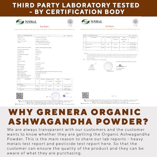 Grenera Organic Ashwagandha Root Powder | 2.2 lbs (1 kg) | USDA Organic, Vegan, Kosher Certified | Non-GMO, Gluten Free | Ashwagandha Powder for Smoothies, Drinks, Recipes | Lab Tested