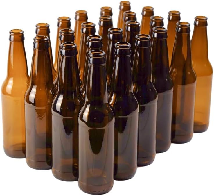 FastRack Amber Beer Bottles 12oz (Pack of 24) | Longneck Glass Beer Bottles with Pry-off Crown Finish for Home Brewing Mead