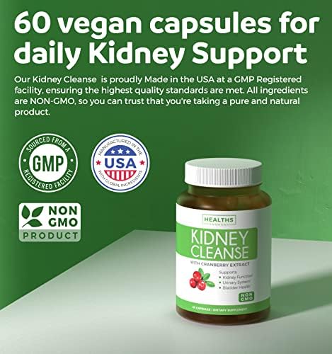 Kidney Cleanse Detox (Non-GMO) Support Healthy Urinary Tract- Powerful VitaCran Cranberry Extract & Herbs – Healthy Kidney Support Supplement - 60 Vegetarian Capsules (No Pills)