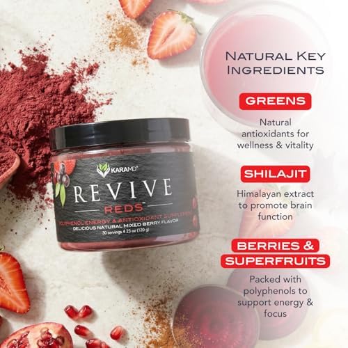 KaraMD Revive Reds, Natural Energy Boosting Superfood Powder, 30 Servings | Concentrated Polyphenol Blend