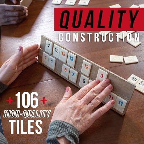 Rummikub Tile Game in Vintage Edition Wooden Storage Case, Ages 8+