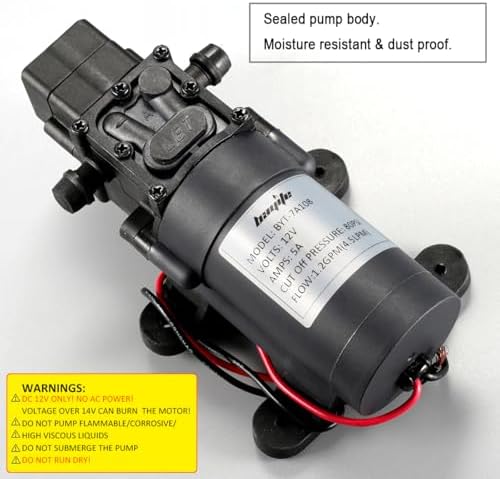 12V DC Water Transfer Pump 4.5 L/Min 1.2 GPM 80 PSI | with 2 Hose Clamps, 12 Volt Diaphragm Pump Self Priming Sprayer Pump