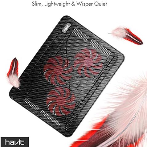havit HV-F2056 15.6"-17" Laptop Cooler Cooling Pad - Slim Portable USB Powered (3 Fans), Black/Blue | Three quiet USB-powered fans circulate air below the laptop, two height settings improve viewing and typing comfort