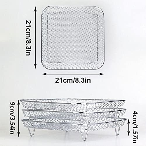 7 Inch Air Fryer Rack Compatible with Ninja Crispi/Ninja Pro 5QT/ Cosori 5QT/ Chefman 5-6QT/ Instant Pot 4Qt Vortex Air fryer &More, 3pcs Stackable Stainless Steel Air fryer Basket with 8 Silicon Feet